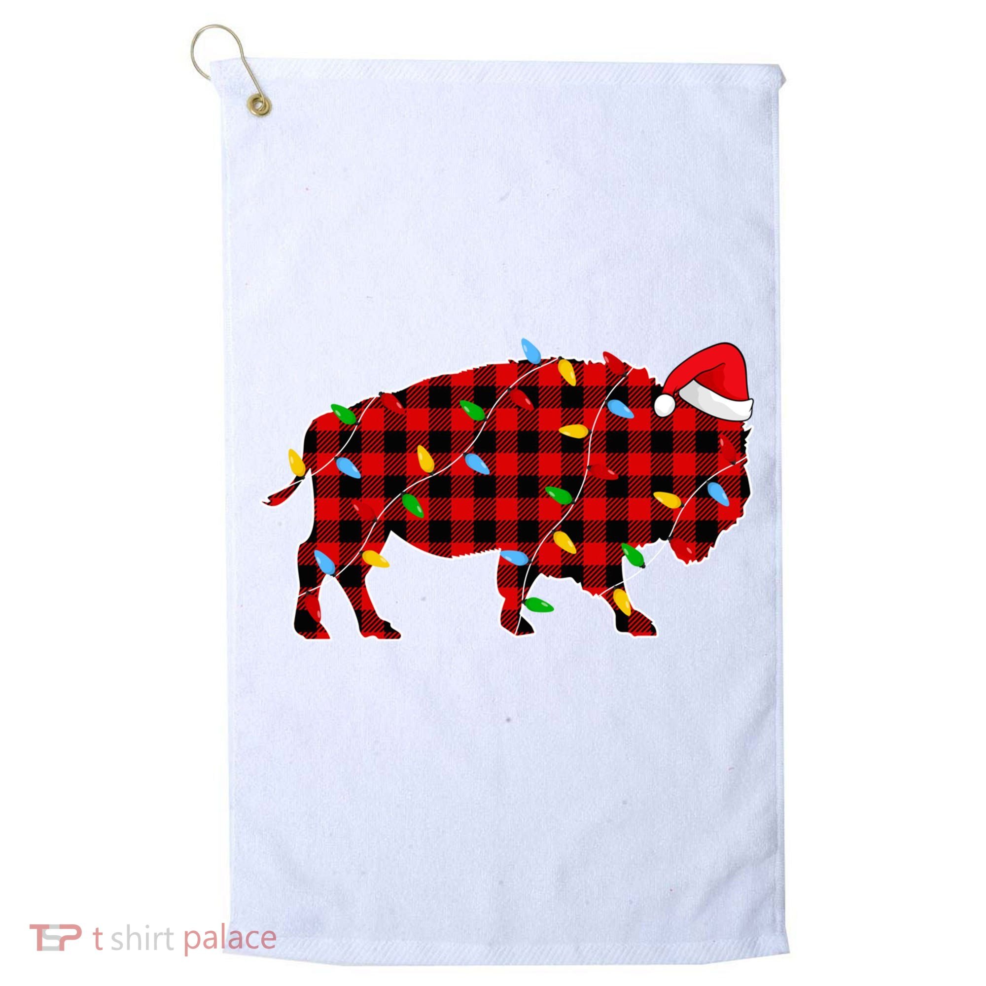 Red Plaid Christmas Lights Pajama Bison Animals Lover Gift Golf Towel