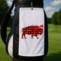 Red Plaid Christmas Lights Pajama Bison Animals Lover Gift Golf Towel thumb 2
