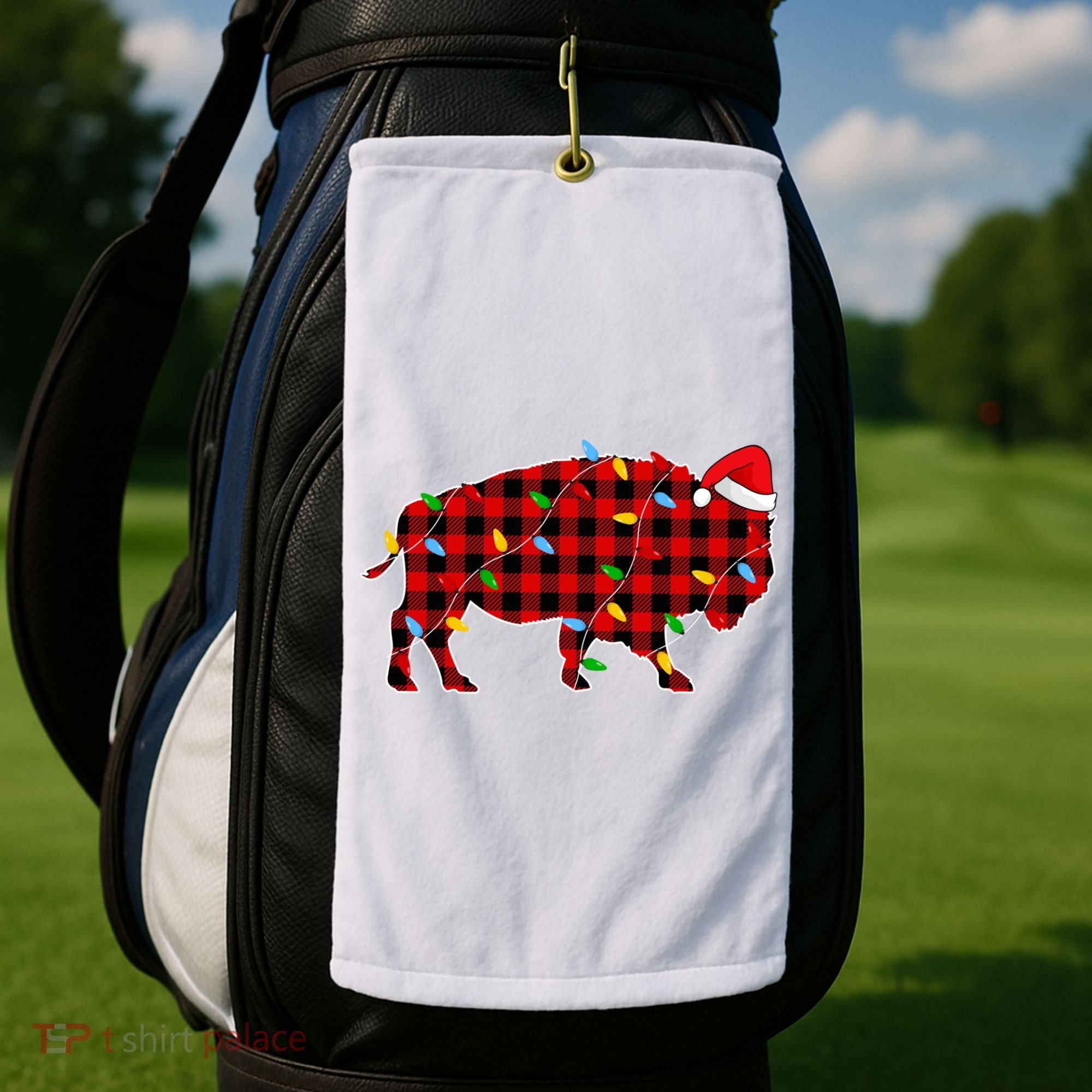 Red Plaid Christmas Lights Pajama Bison Animals Lover Gift Golf Towel