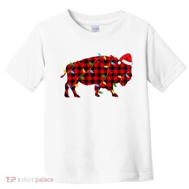 Red Plaid Christmas Lights Pajama Bison Animals Lover Gift Toddler T-Shirt