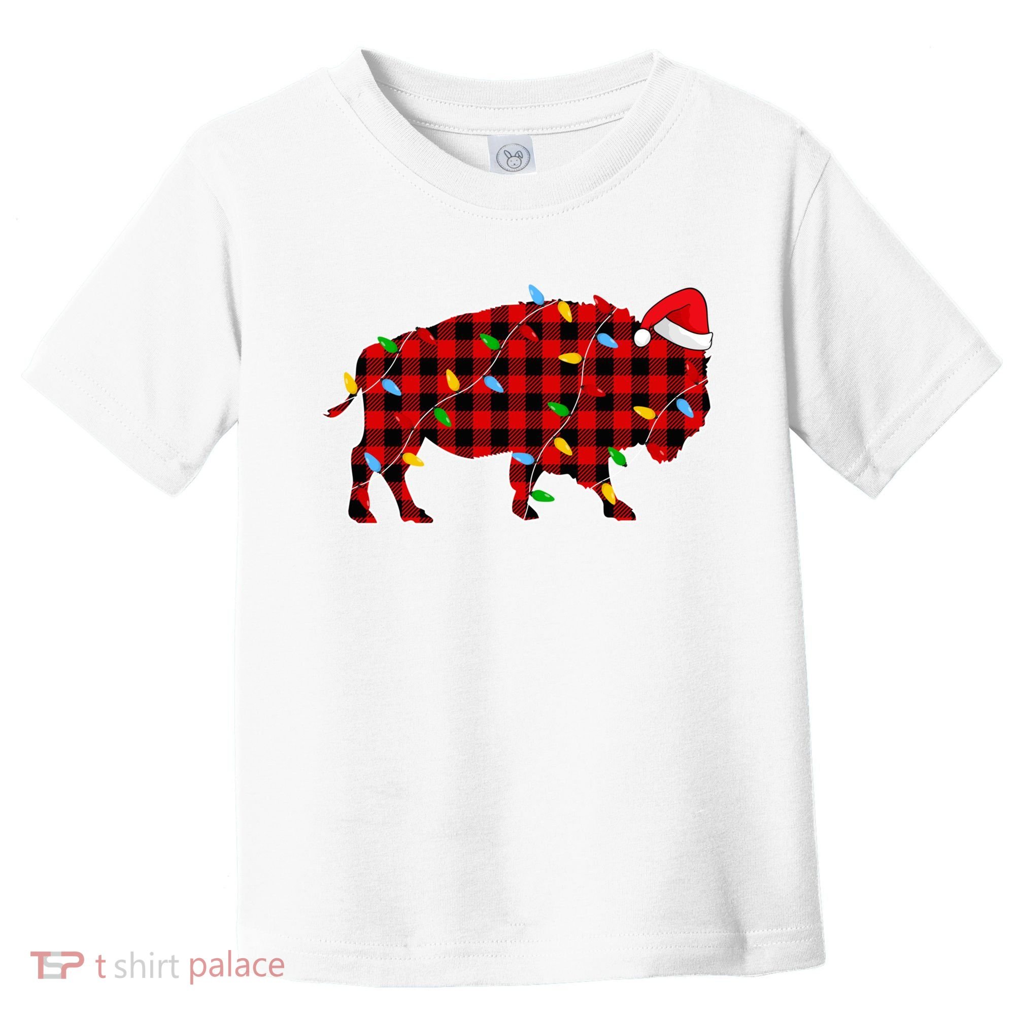 Red Plaid Christmas Lights Pajama Bison Animals Lover Gift Toddler T-Shirt
