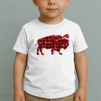Red Plaid Christmas Lights Pajama Bison Animals Lover Gift Toddler T-Shirt thumb 2