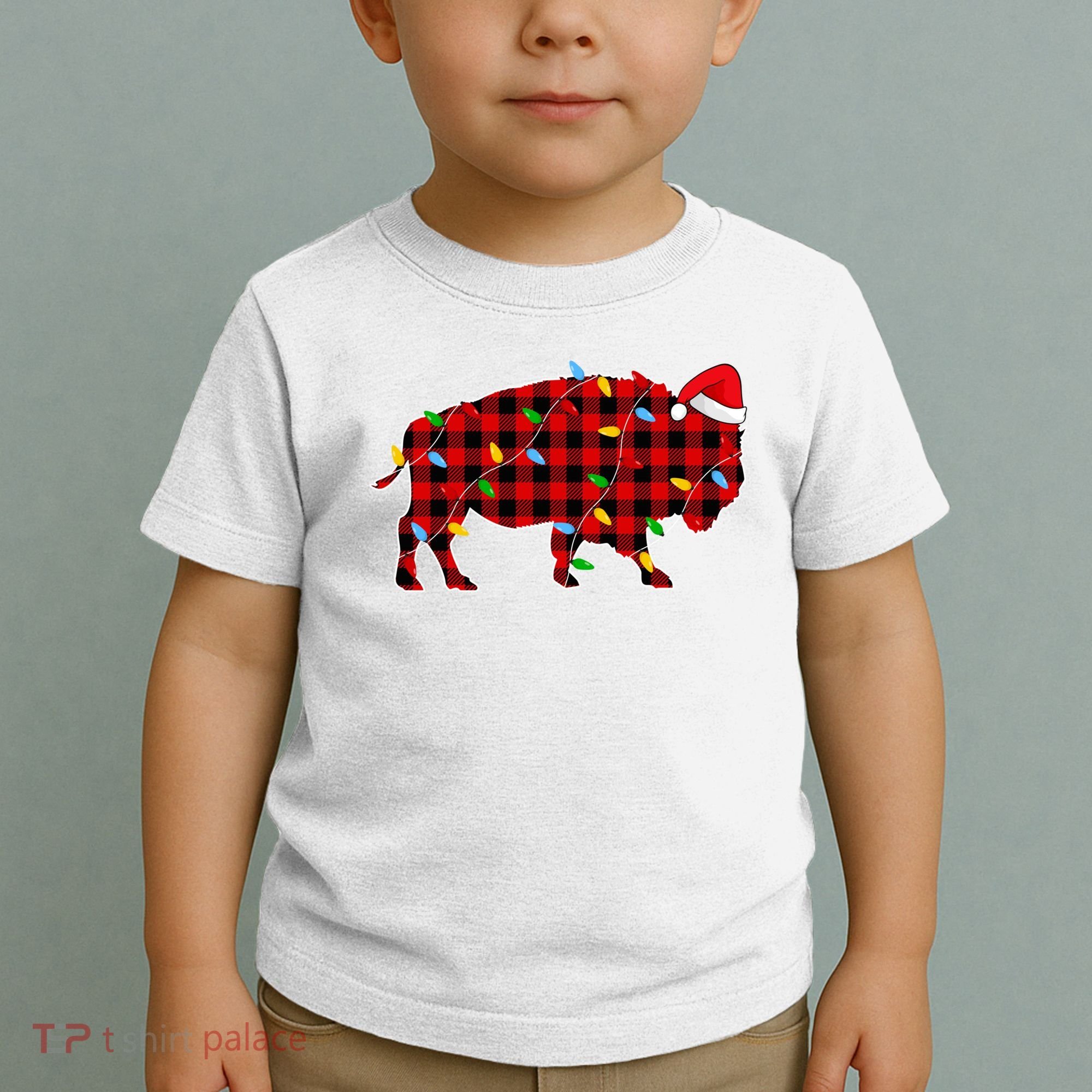 Red Plaid Christmas Lights Pajama Bison Animals Lover Gift Toddler T-Shirt