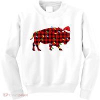 Red Plaid Christmas Lights Pajama Bison Animals Lover Gift Kids Sweatshirt thumb 0