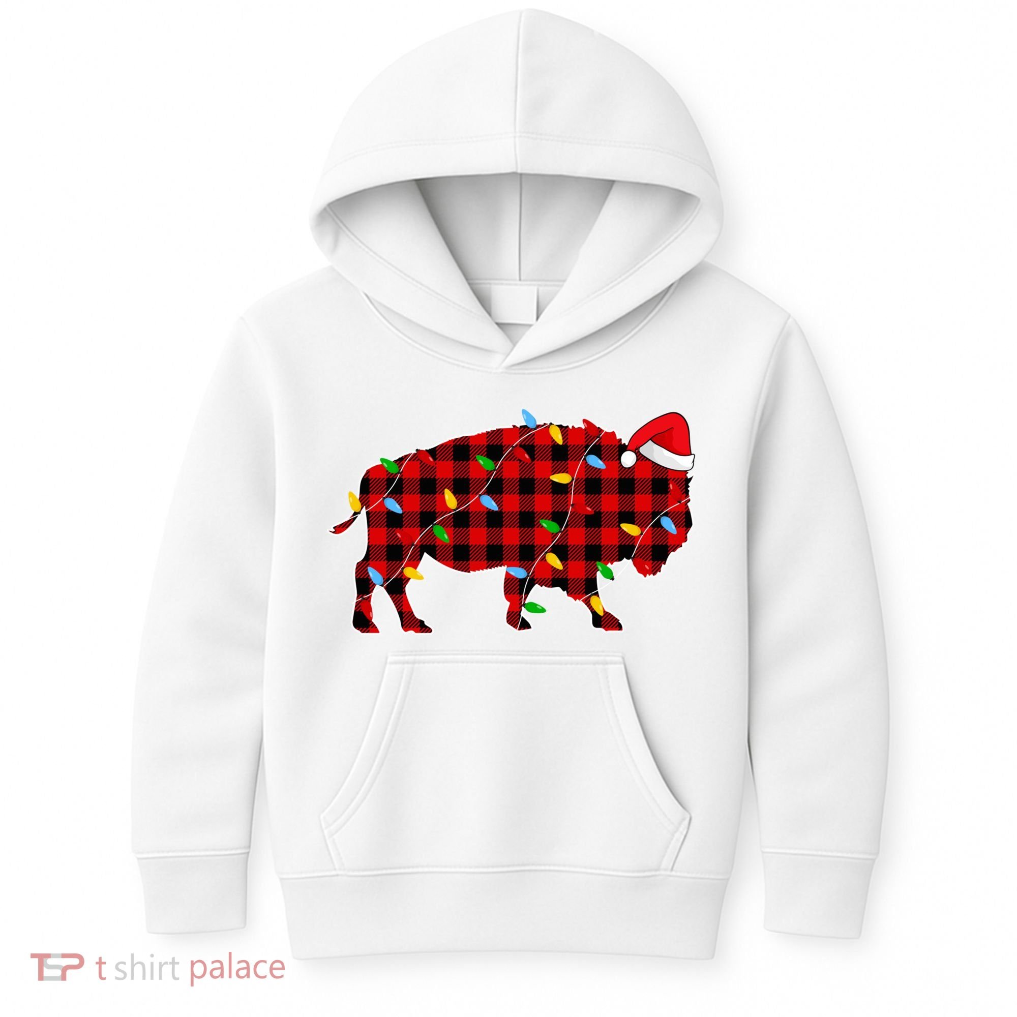 Red Plaid Christmas Lights Pajama Bison Animals Lover Gift Kids Hoodie