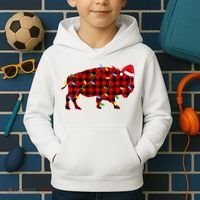 Red Plaid Christmas Lights Pajama Bison Animals Lover Gift Kids Hoodie thumb 2