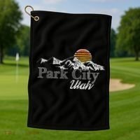 Retro Park City Utah Mountain Golf Towel thumb 1