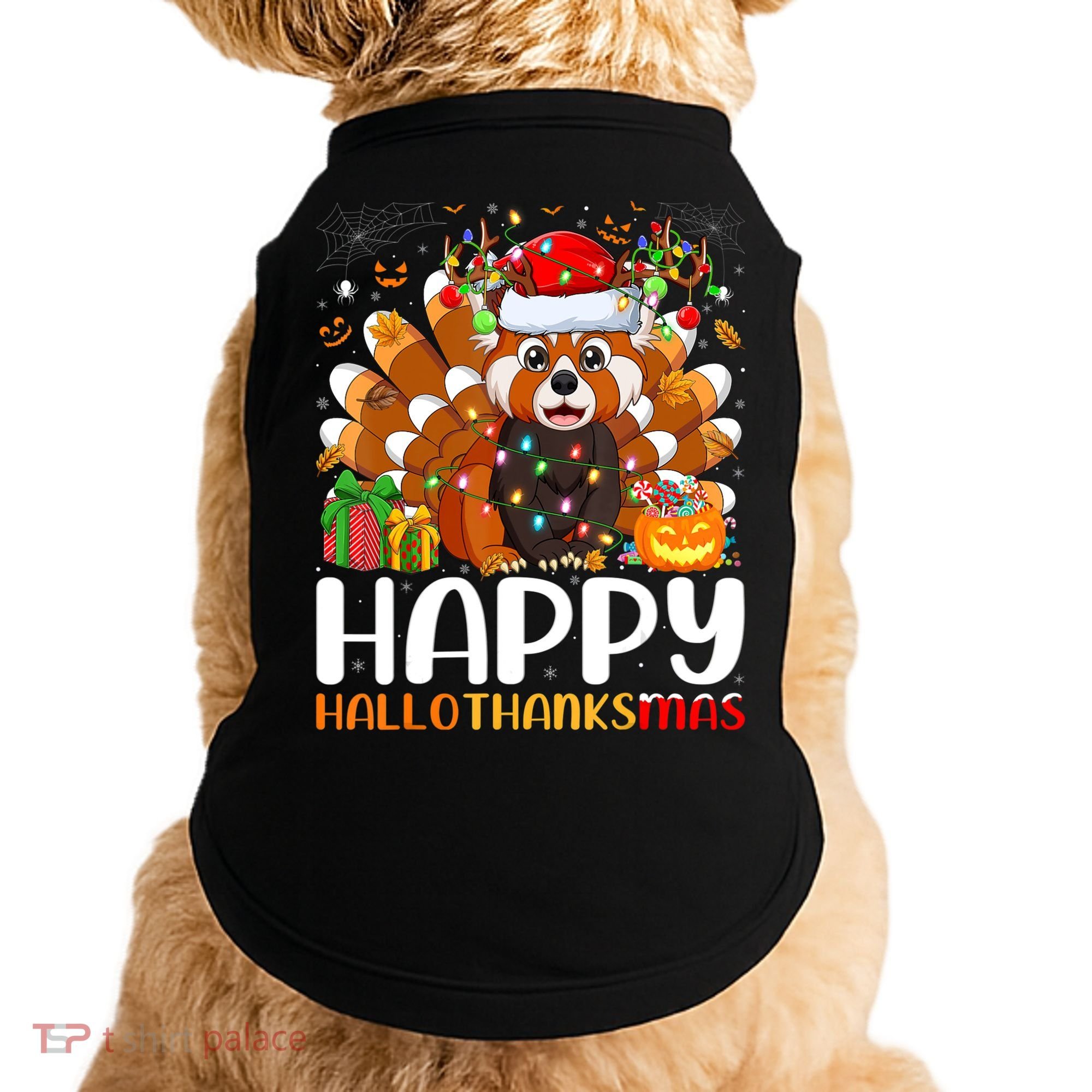 Red Panda Christmas Lights Santa Hat Pajamas Gift Doggie Tank