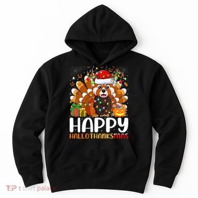 Red Panda Christmas Lights Santa Hat Pajamas Gift Hoodie