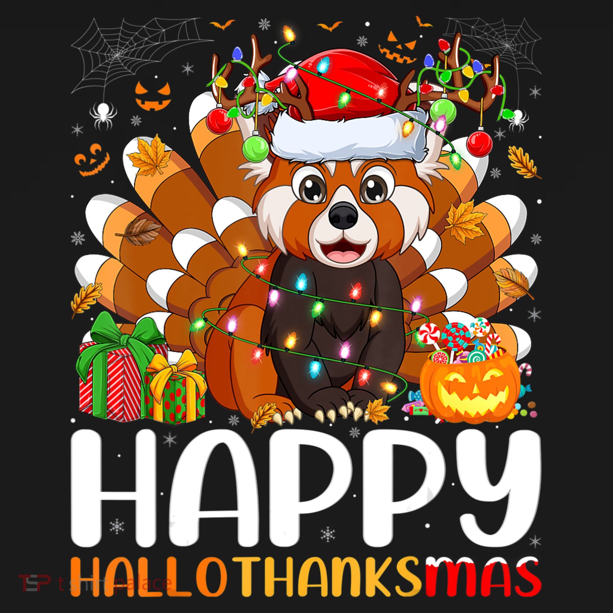 Red Panda Christmas Lights Santa Hat Pajamas Gift Bucket Hat