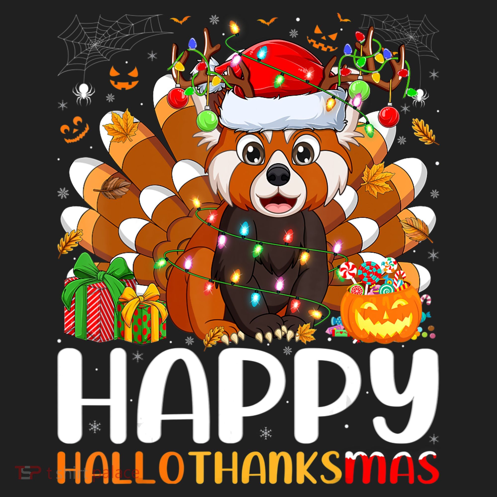 Red Panda Christmas Lights Santa Hat Pajamas Gift Beanie