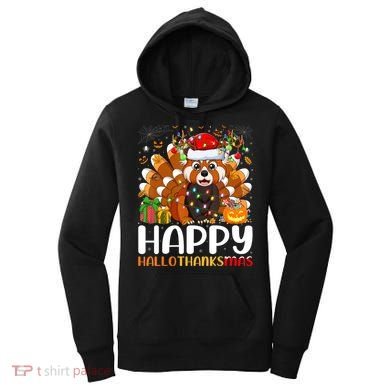 Red Panda Christmas Lights Santa Hat Pajamas Gift Women's Hoodie