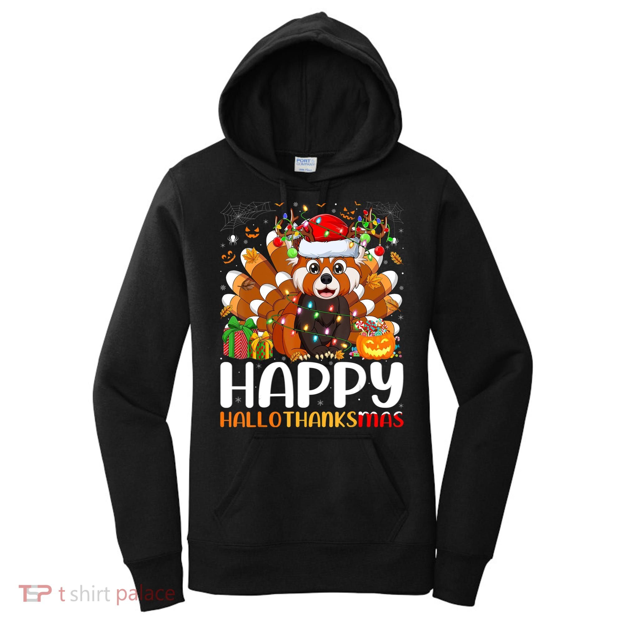 Red Panda Christmas Lights Santa Hat Pajamas Gift Women's Hoodie