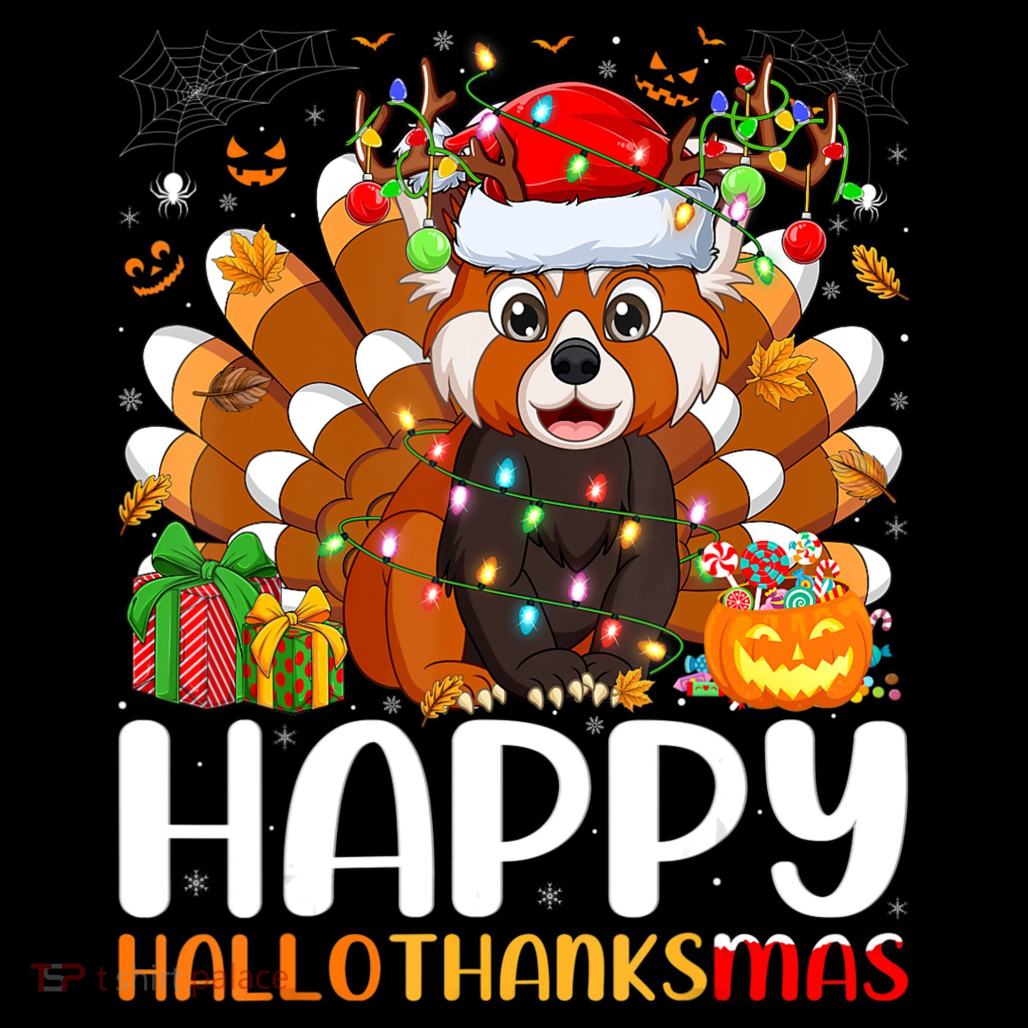 Red Panda Christmas Lights Santa Hat Pajamas Gift Women's Hoodie