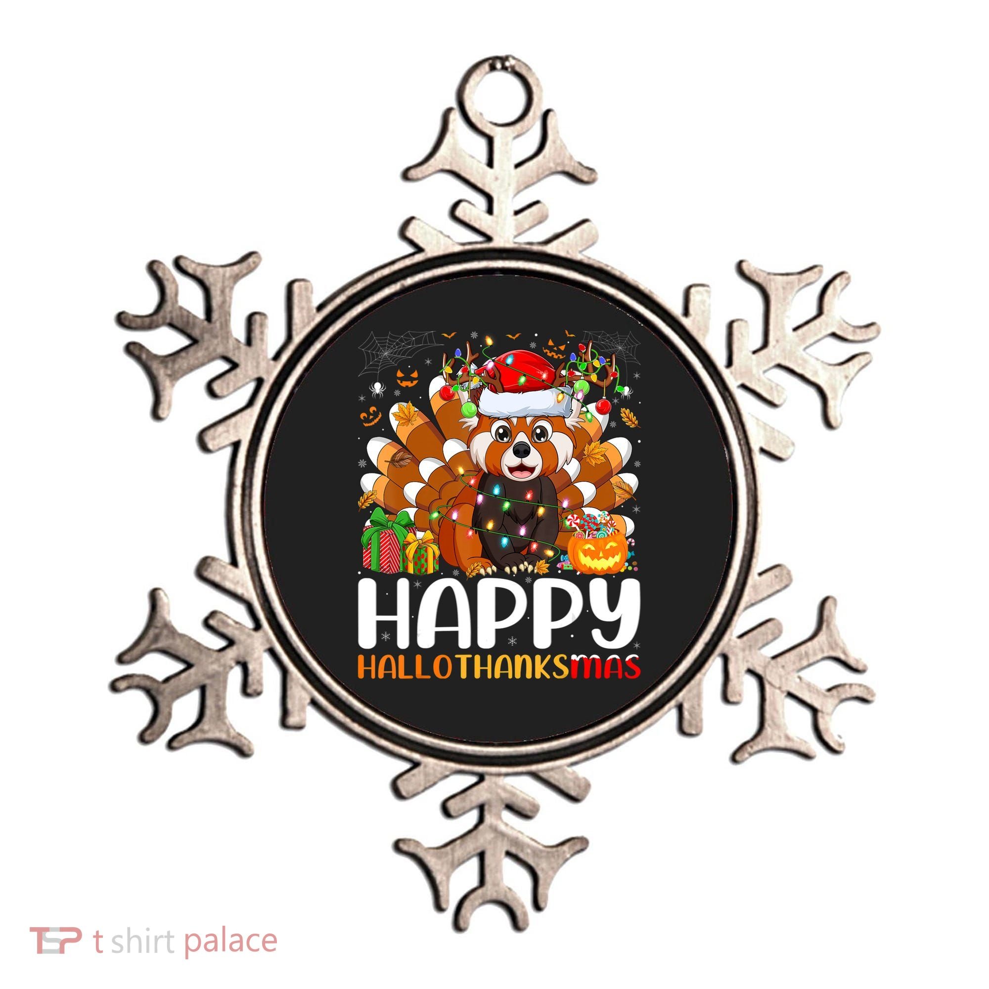 Red Panda Christmas Lights Santa Hat Pajamas Gift Ornament
