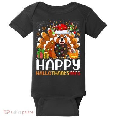 Red Panda Christmas Lights Santa Hat Pajamas Gift Baby Bodysuit