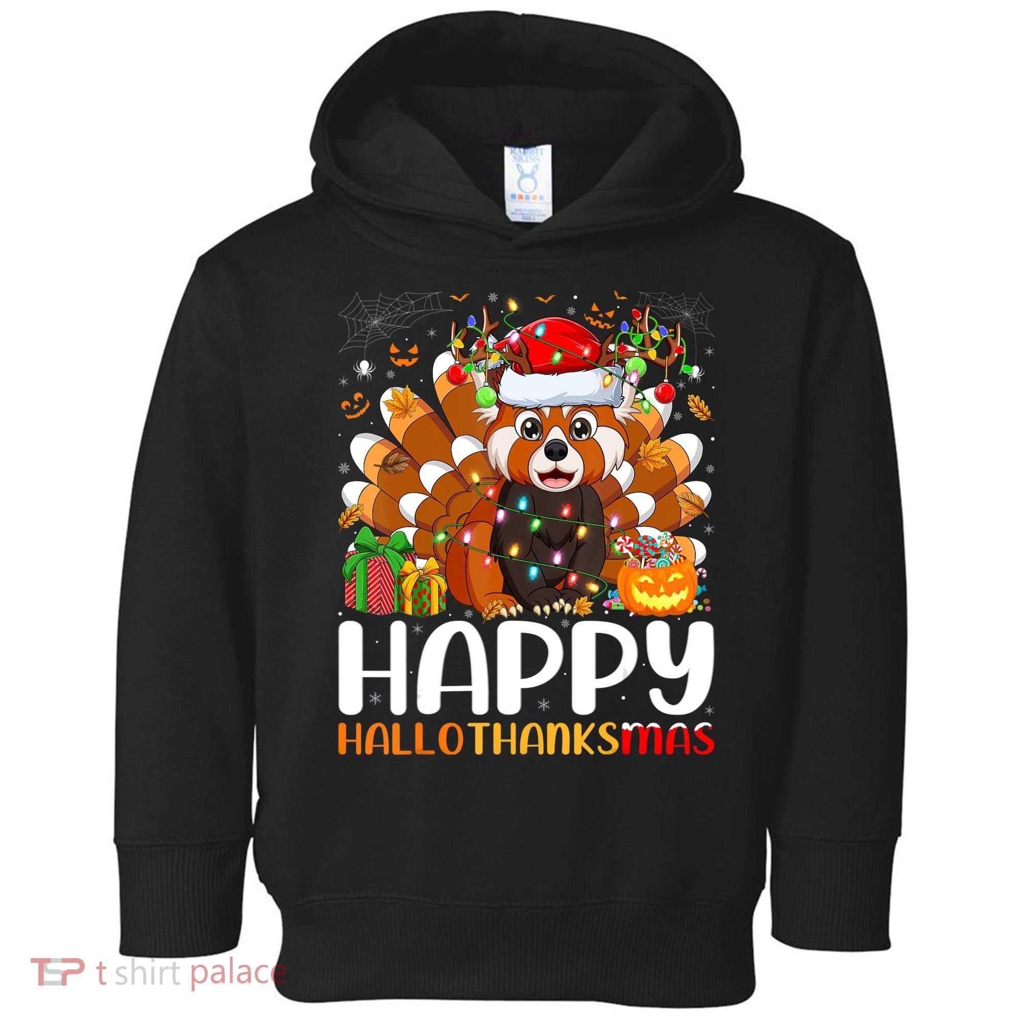 Red Panda Christmas Lights Santa Hat Pajamas Gift Toddler Hoodie