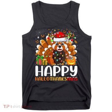 Red Panda Christmas Lights Santa Hat Pajamas Gift Tank Top