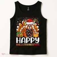 Red Panda Christmas Lights Santa Hat Pajamas Gift Tank Top thumb 2