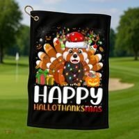 Red Panda Christmas Lights Santa Hat Pajamas Gift Golf Towel thumb 1