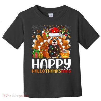Red Panda Christmas Lights Santa Hat Pajamas Gift Toddler T-Shirt
