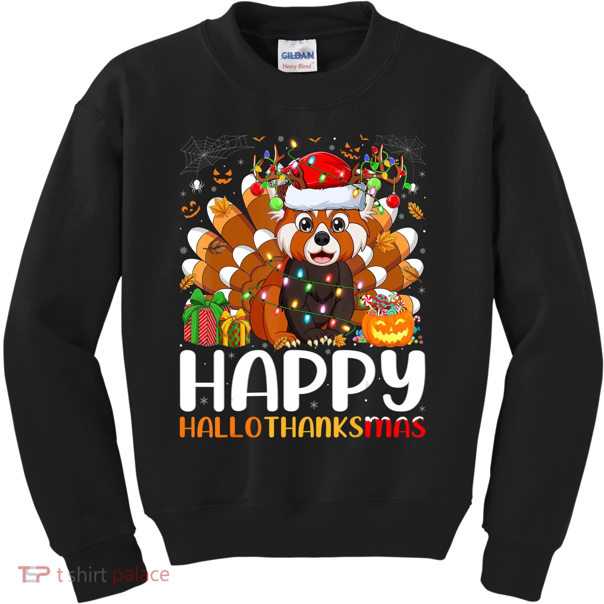 Red Panda Christmas Lights Santa Hat Pajamas Gift Kids Sweatshirt