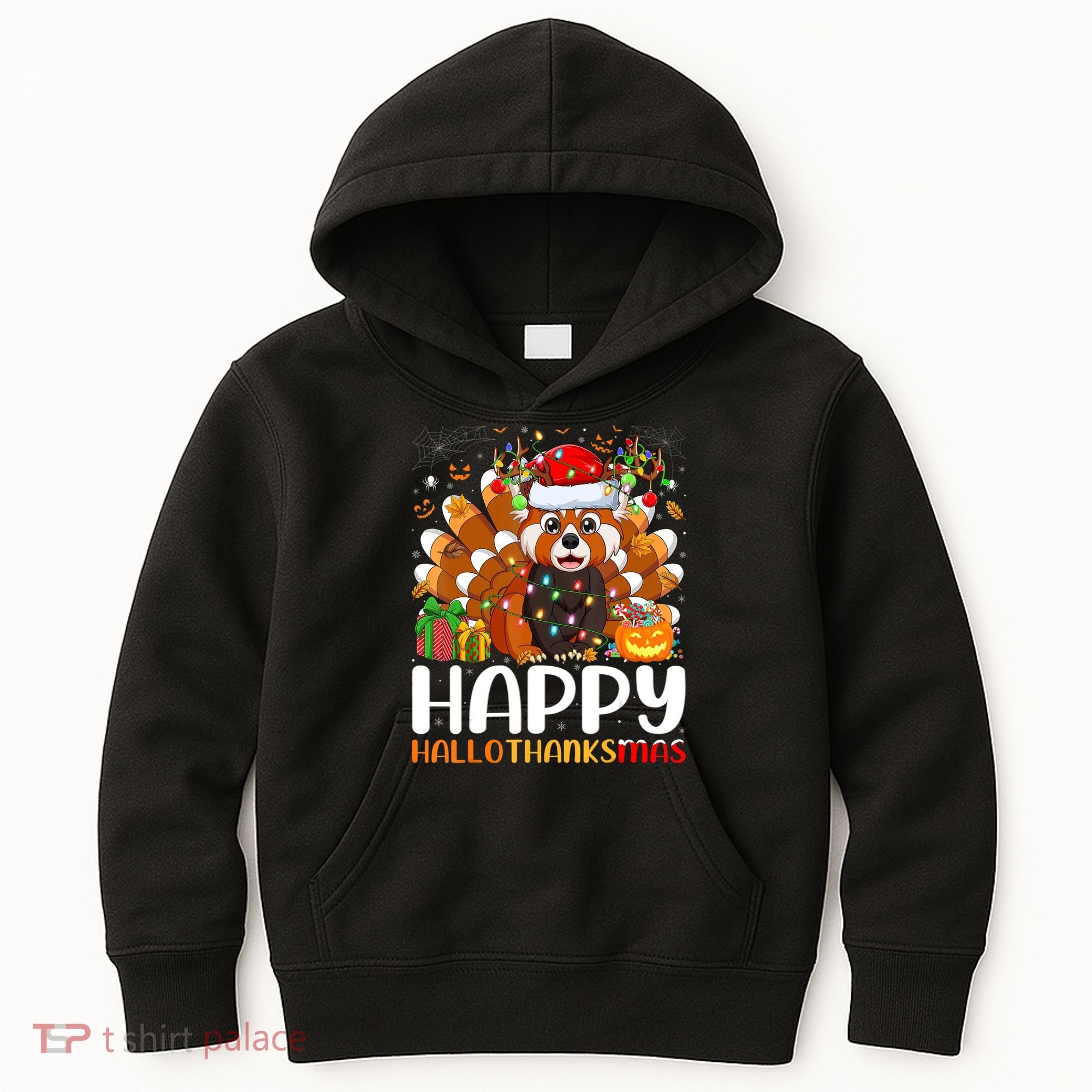 Red Panda Christmas Lights Santa Hat Pajamas Gift Kids Hoodie