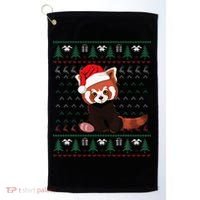 Red Panda Christmas Ugly Sweater Xmas Pajamas Gift Golf Towel thumb 0