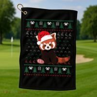 Red Panda Christmas Ugly Sweater Xmas Pajamas Gift Golf Towel thumb 1