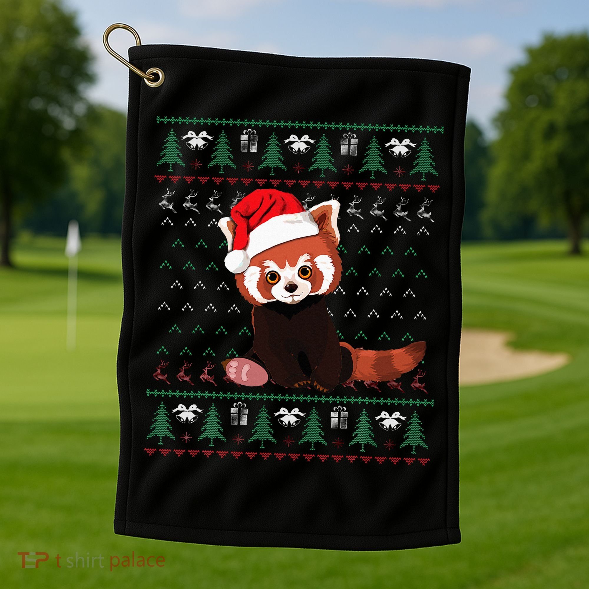 Red Panda Christmas Ugly Sweater Xmas Pajamas Gift Golf Towel