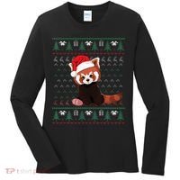 Red Panda Christmas Ugly Sweater Xmas Pajamas Gift Women's Long Sleeve Shirt thumb 0