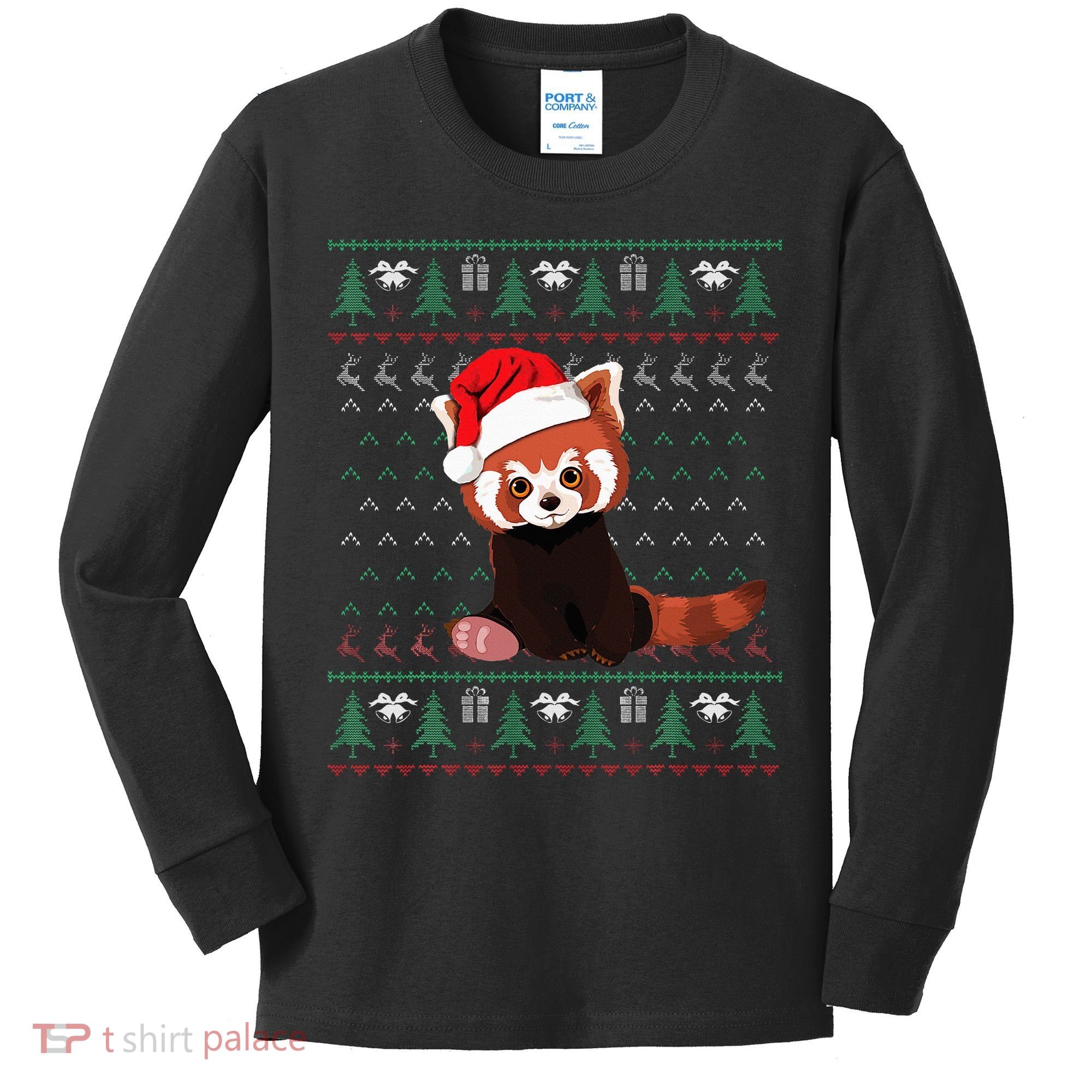 Red Panda Christmas Ugly Sweater Xmas Pajamas Gift Kids Long Sleeve Shirt