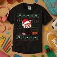 Red Panda Christmas Ugly Sweater Xmas Pajamas Gift Kids T-Shirt thumb 3