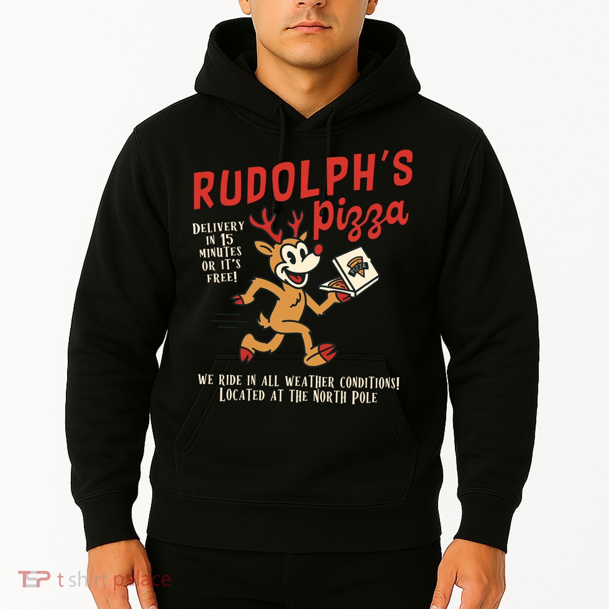 Rudolphs Pizza Delivery North Pole Retro Hoodie
