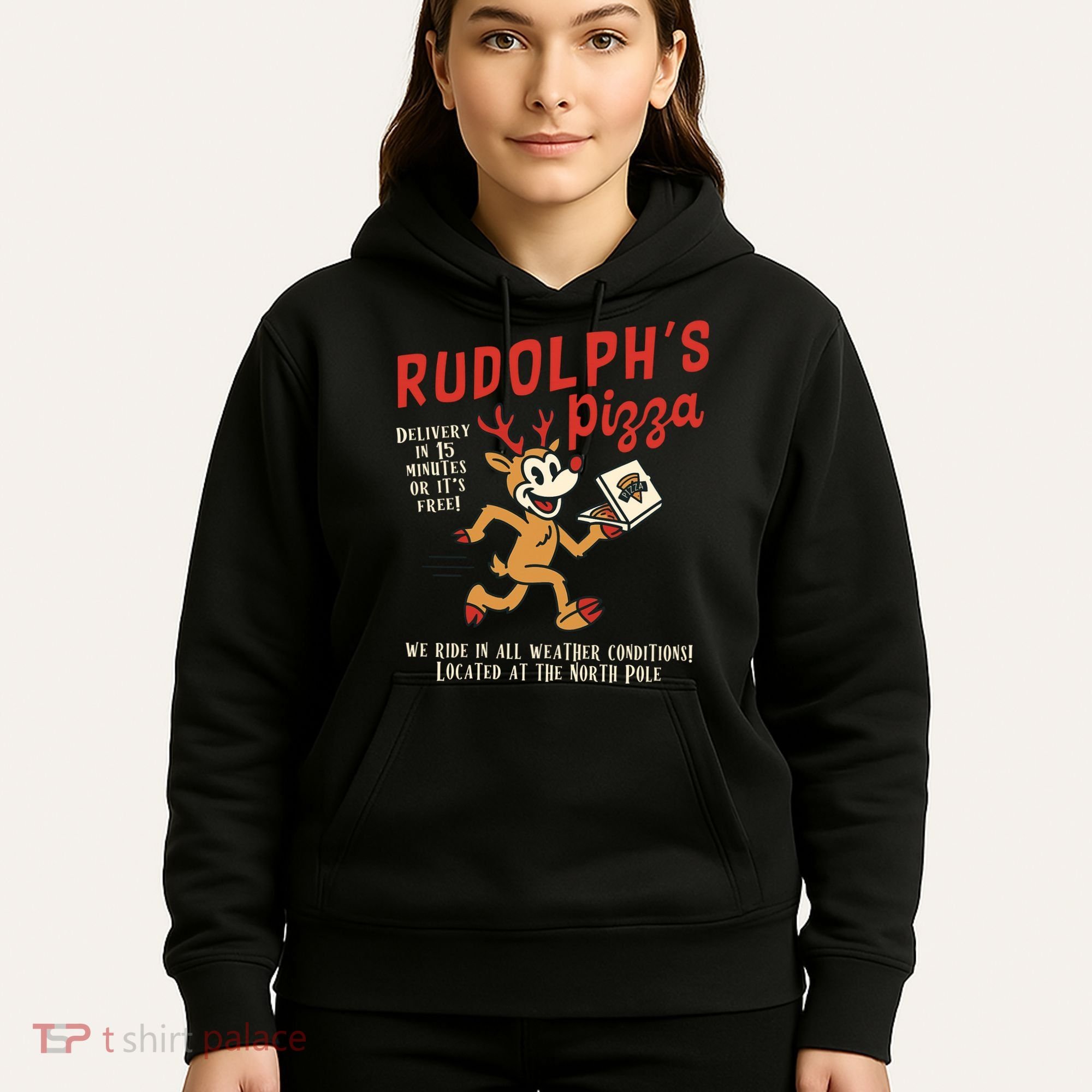 Rudolphs Pizza Delivery North Pole Retro Hoodie