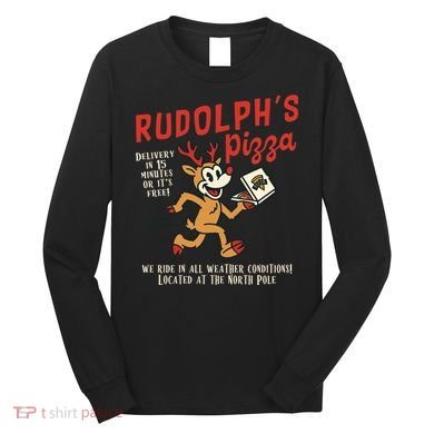 Rudolphs Pizza Delivery North Pole Retro Long Sleeve Shirt