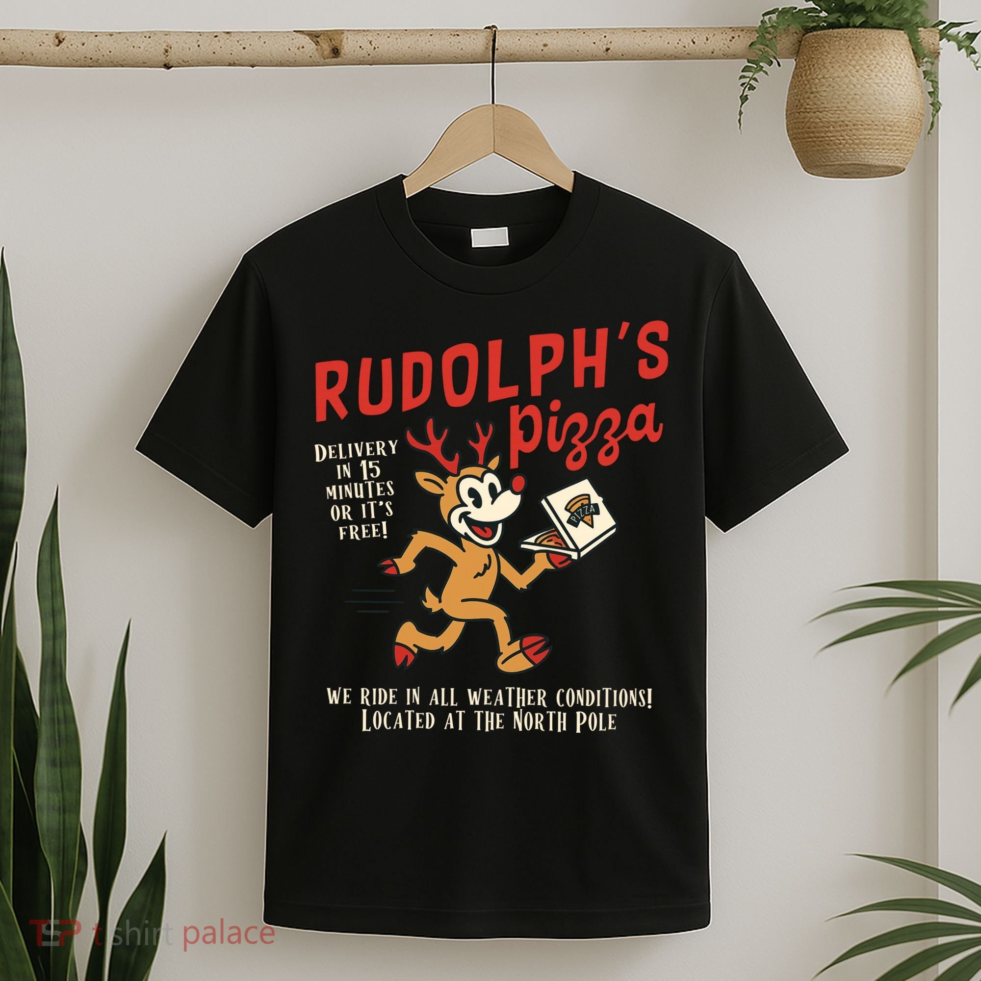 Rudolphs Pizza Delivery North Pole Retro T-Shirt