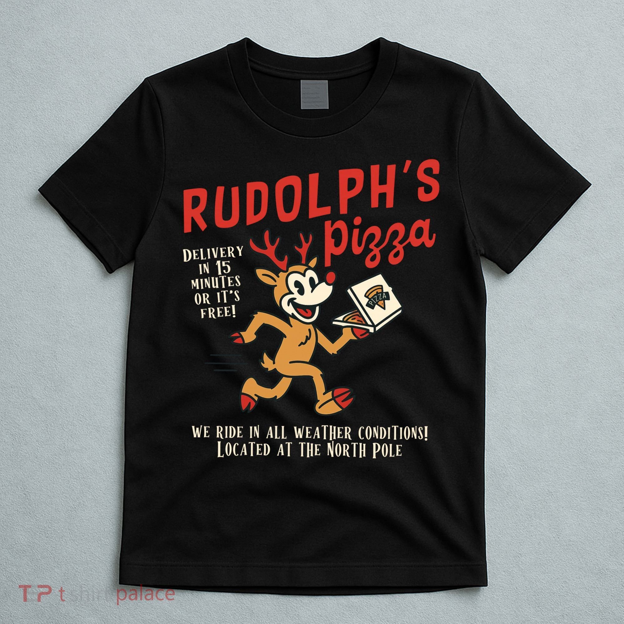 Rudolphs Pizza Delivery North Pole Retro T-Shirt