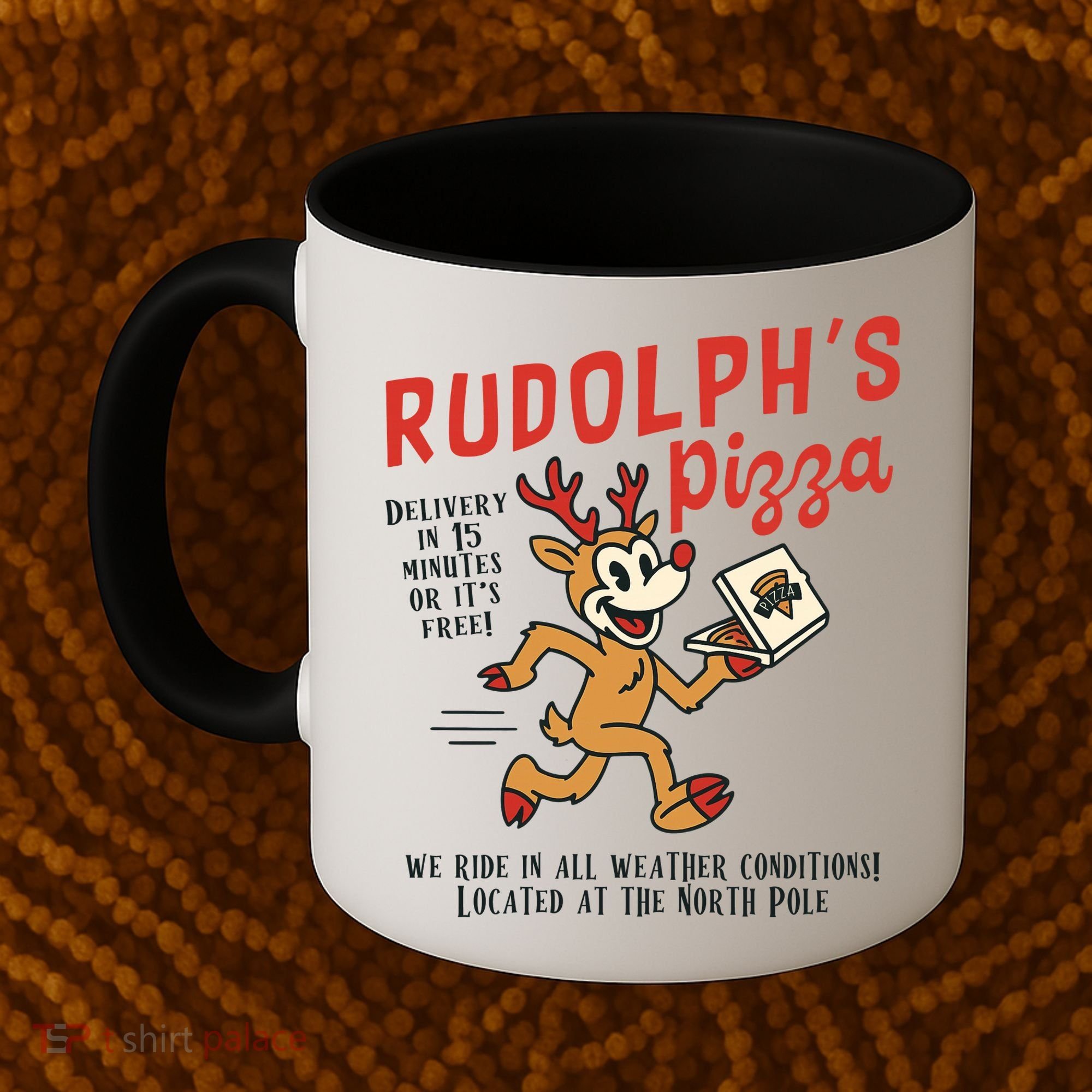 Rudolphs Pizza Delivery North Pole Retro Coffee Mug
