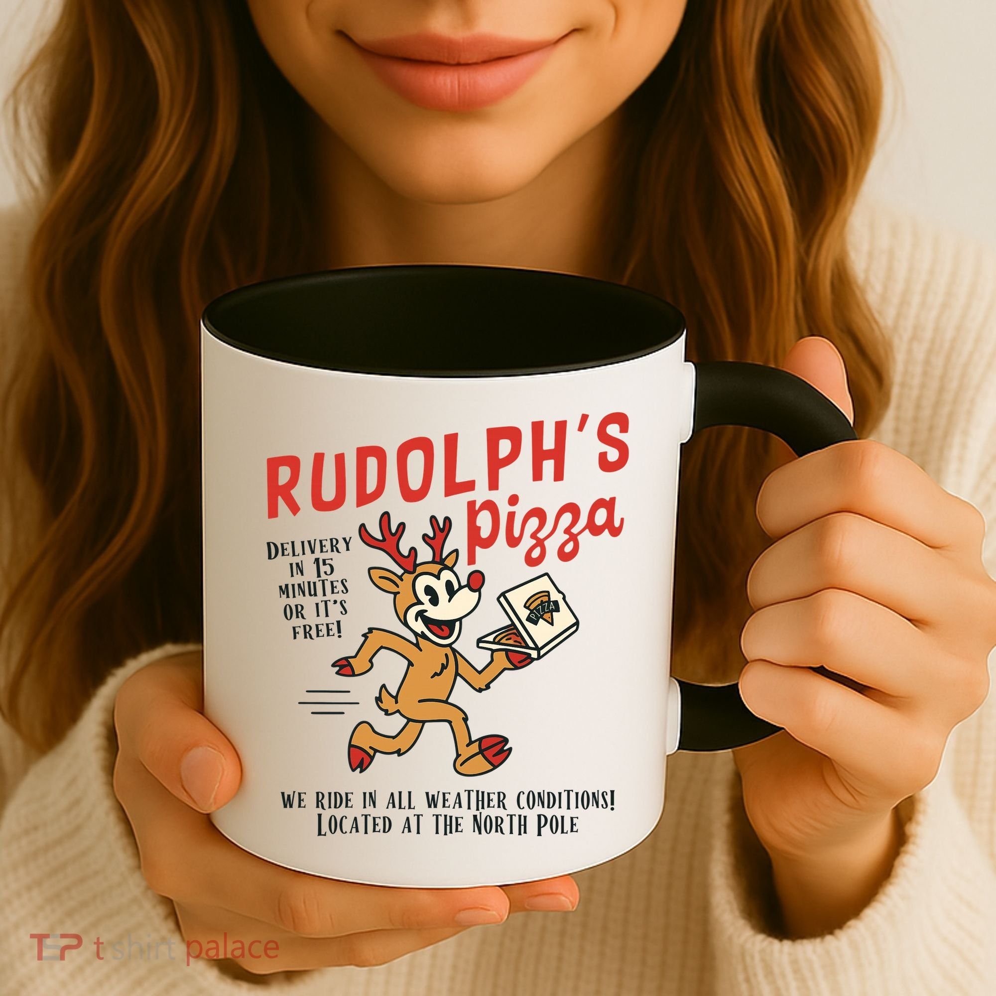 Rudolphs Pizza Delivery North Pole Retro Coffee Mug