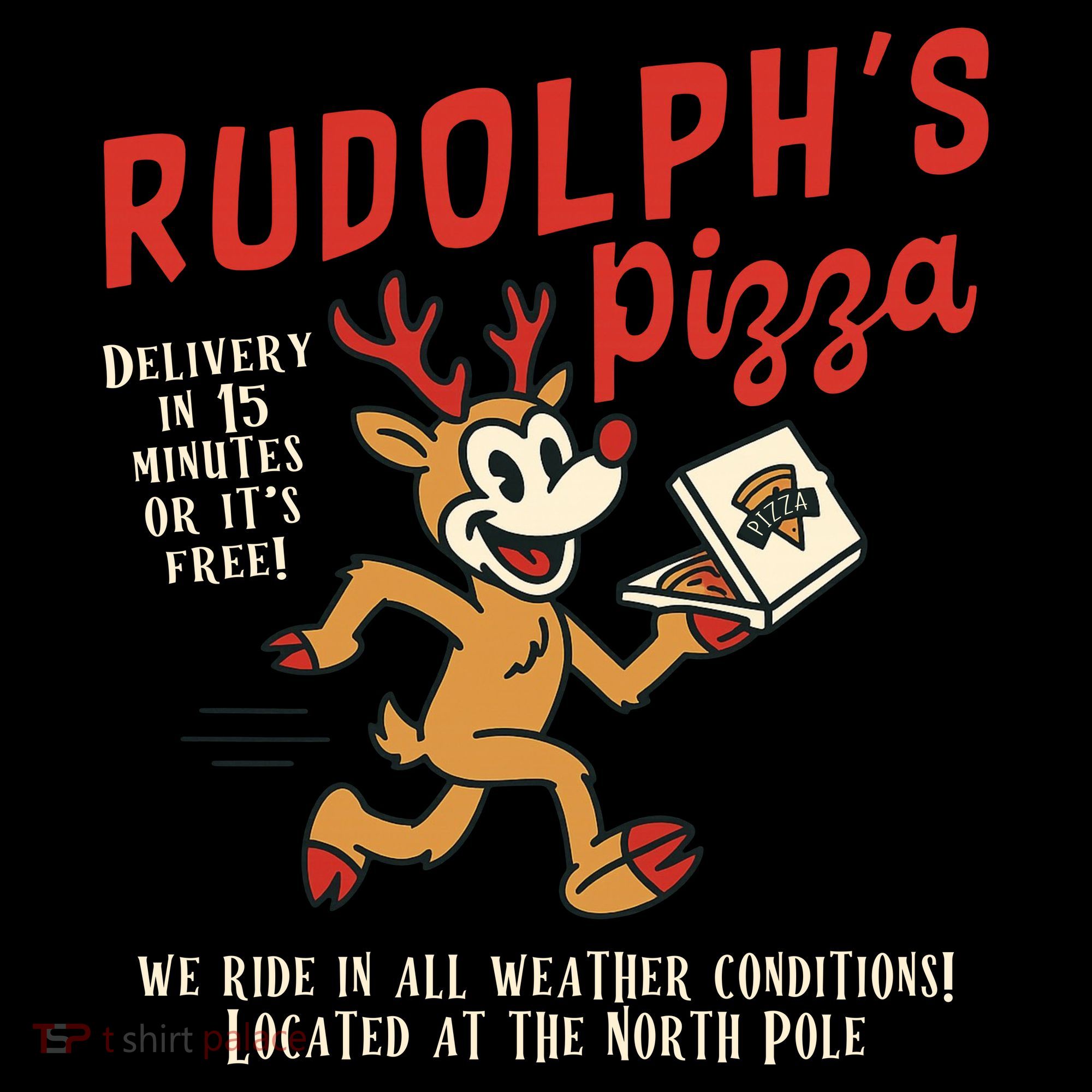 Rudolphs Pizza Delivery North Pole Retro Ornament