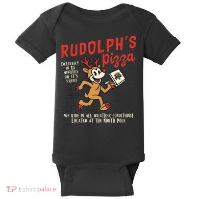Rudolphs Pizza Delivery North Pole Retro Baby Bodysuit