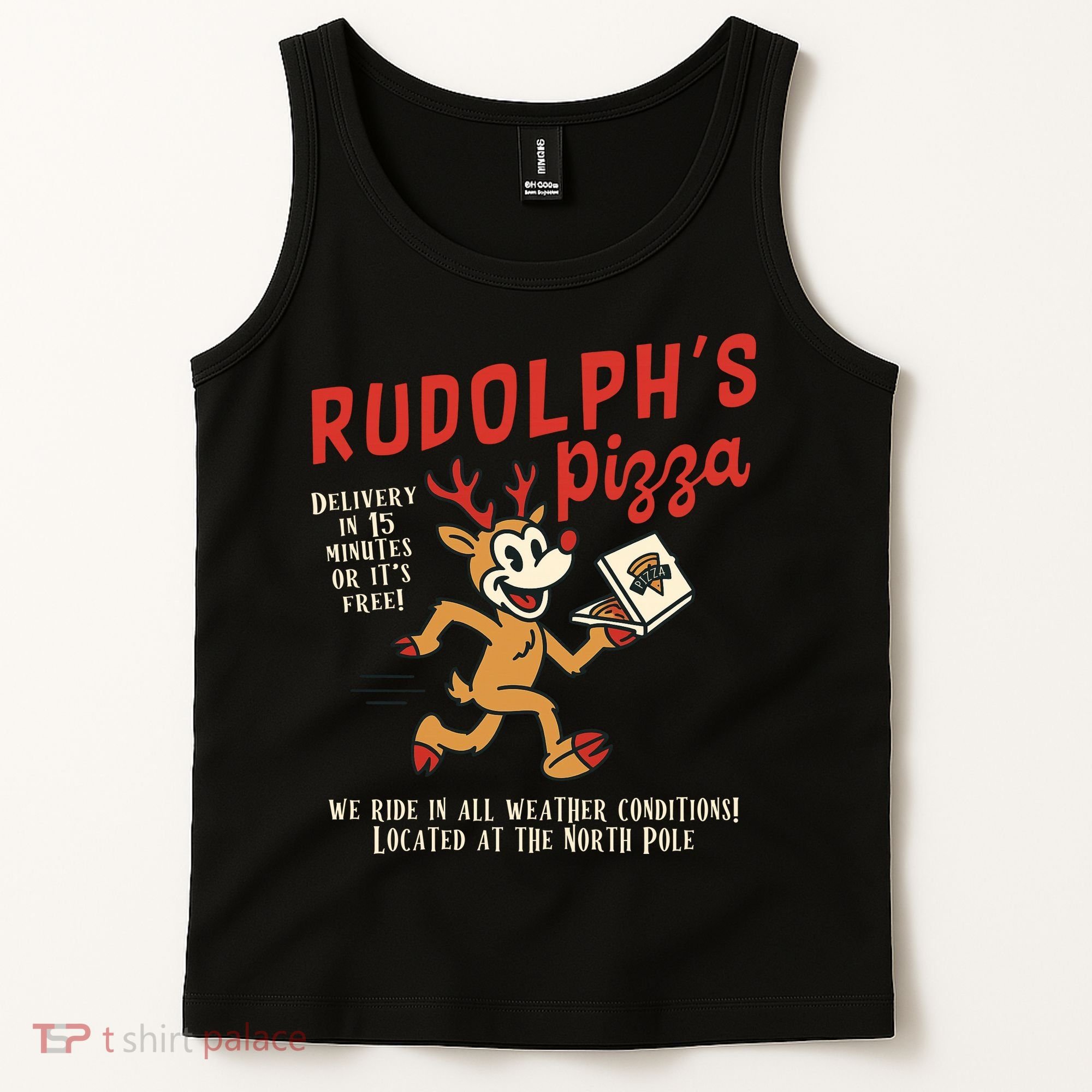 Rudolphs Pizza Delivery North Pole Retro Tank Top