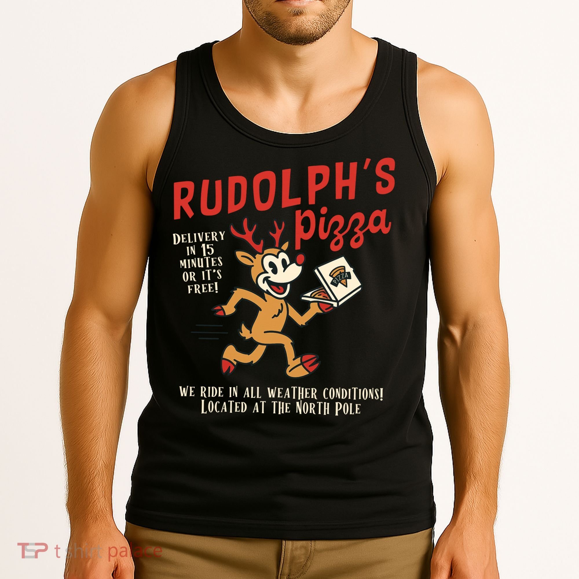 Rudolphs Pizza Delivery North Pole Retro Tank Top