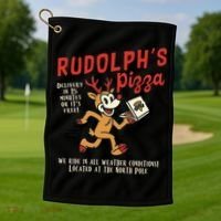 Rudolphs Pizza Delivery North Pole Retro Golf Towel thumb 1