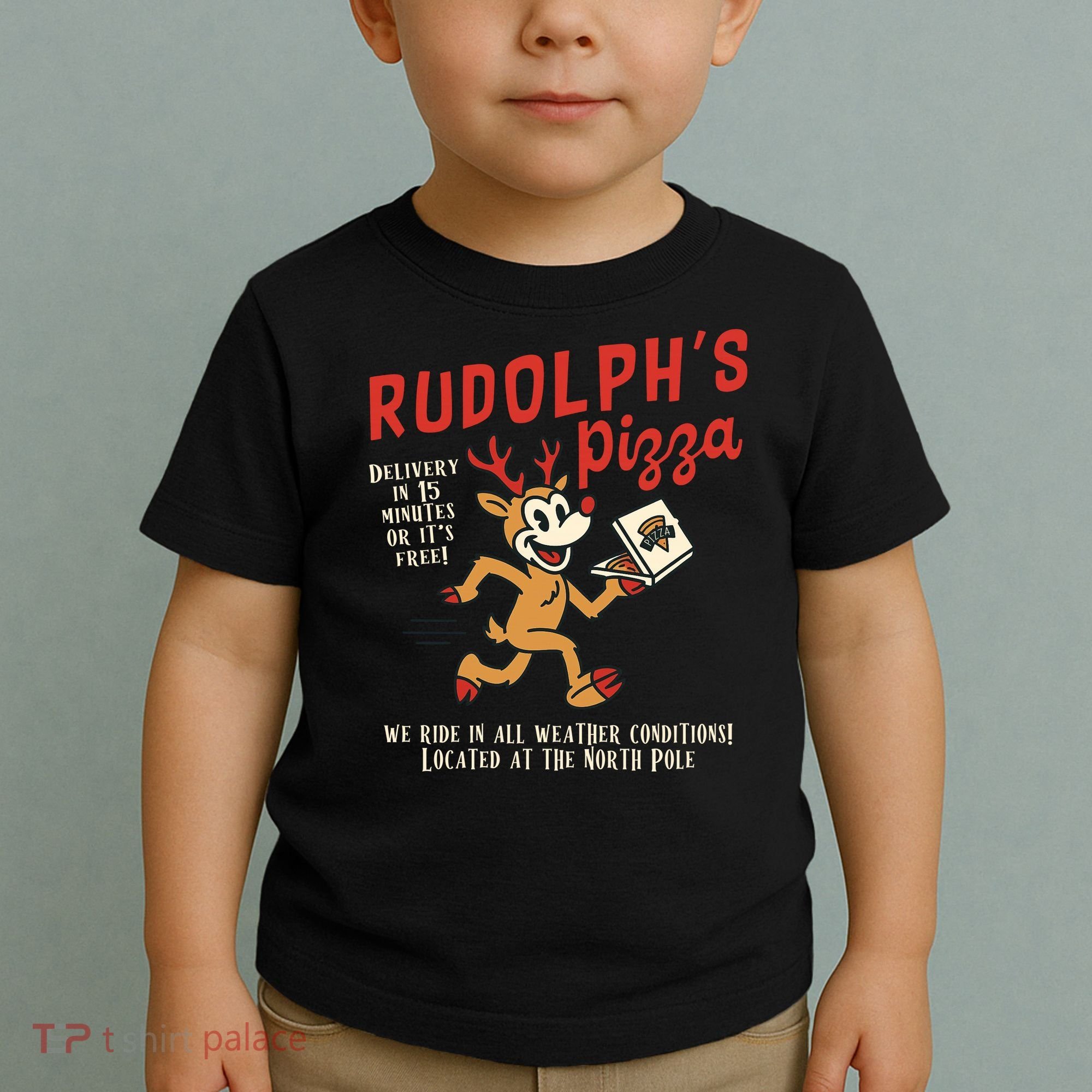 Rudolphs Pizza Delivery North Pole Retro Toddler T-Shirt