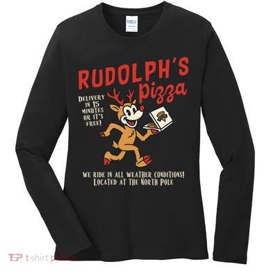 Rudolphs Pizza Delivery North Pole Retro Women's Long Sleeve Shirt