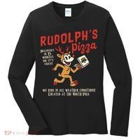 Rudolphs Pizza Delivery North Pole Retro Women's Long Sleeve Shirt thumb 0
