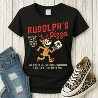 Rudolphs Pizza Delivery North Pole Retro Women's T-Shirt thumb 3