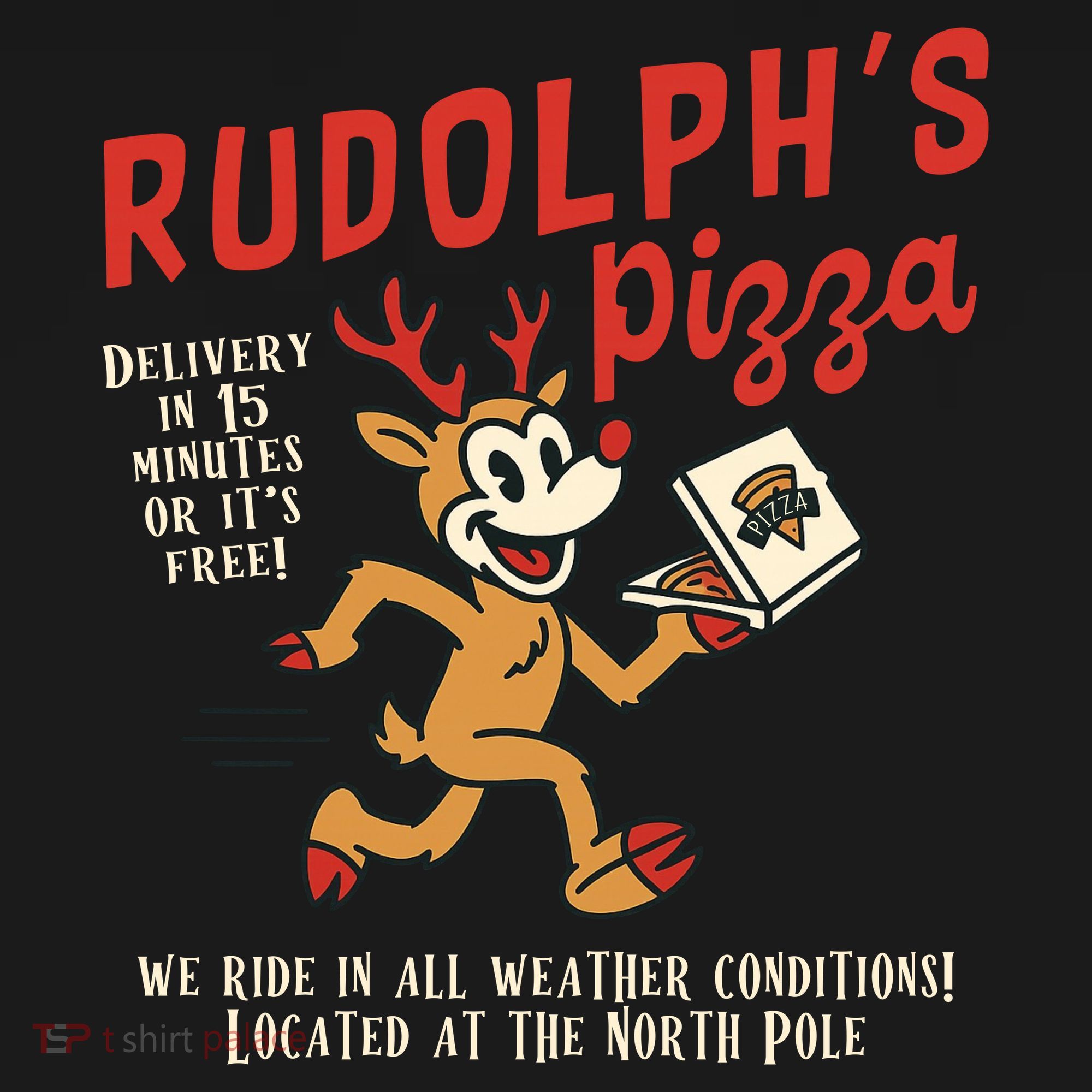 Rudolphs Pizza Delivery North Pole Retro Women's T-Shirt